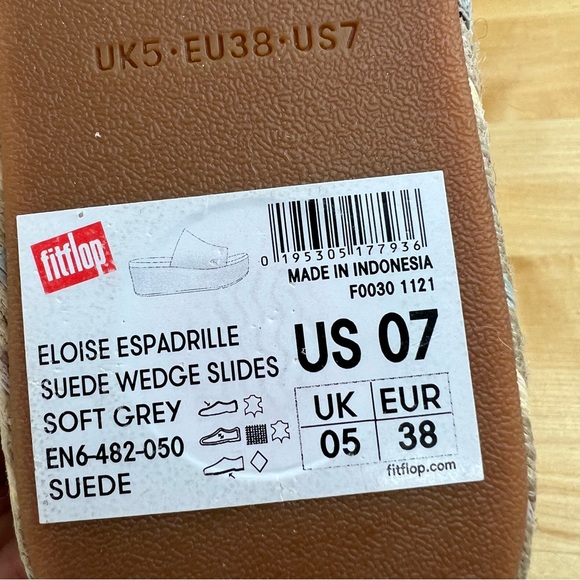 NEW Fitflop Eloise Espadrille Suede Leather Wedge Slide Sandals Soft Grey Size 7 - Picture 7 of 13
